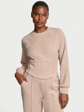 NWOT Victoria's Secret VSX Corset Crewneck Top Heather Taupe XL